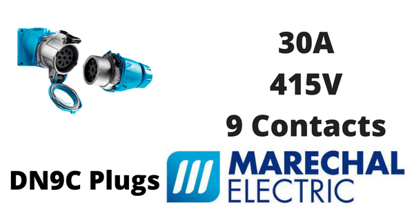 Marechal DN9C Plugs – 9 Contacts 30A 415V IP54/55 Multi-Contact Connectors