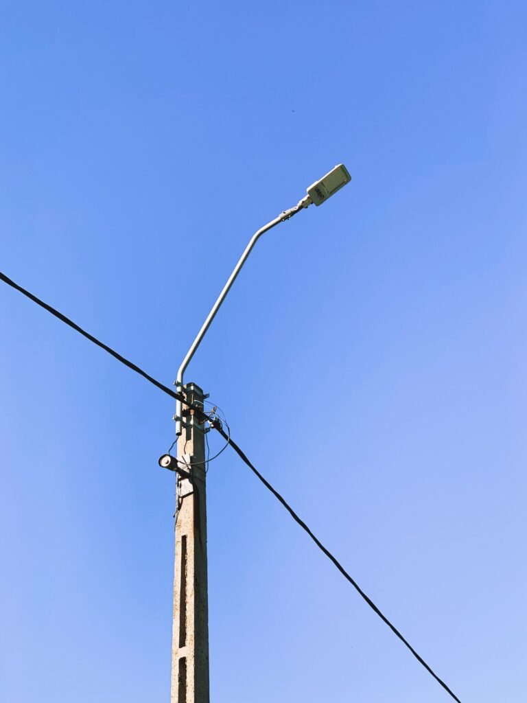 Modern LED streetlight on a concrete pole